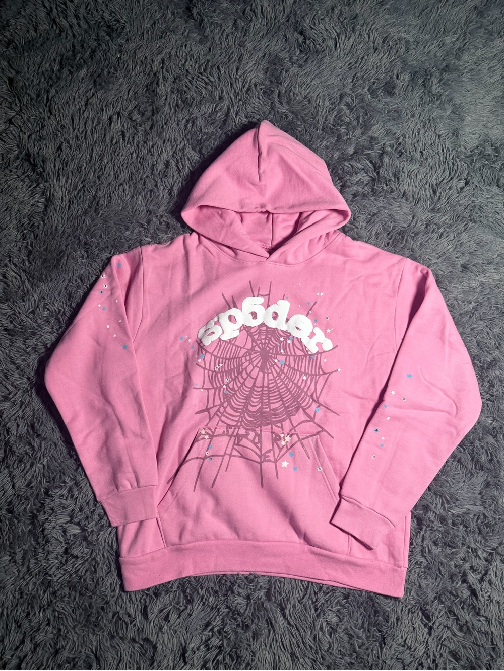 Spitfire Pink Crewneck Hoodie with Spider Web Graphic
